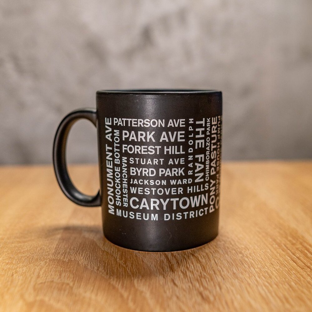 CLEARANCE Richmond Virginia Neighborhoods Mug / Black Ceramic